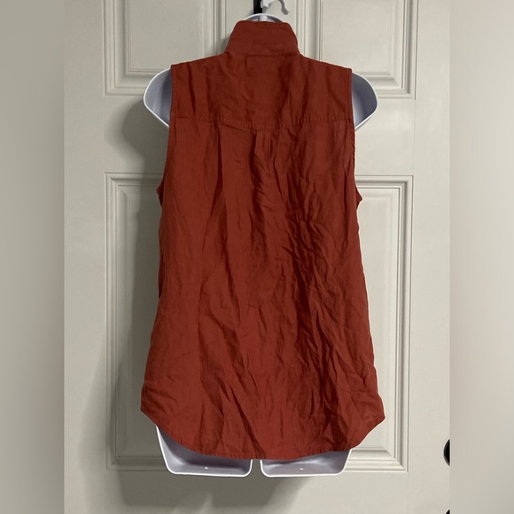 T4a- ECOTHREADS Rust Orange Sleeveless Button Up LINEN Shirt - Picture 6 of 6
